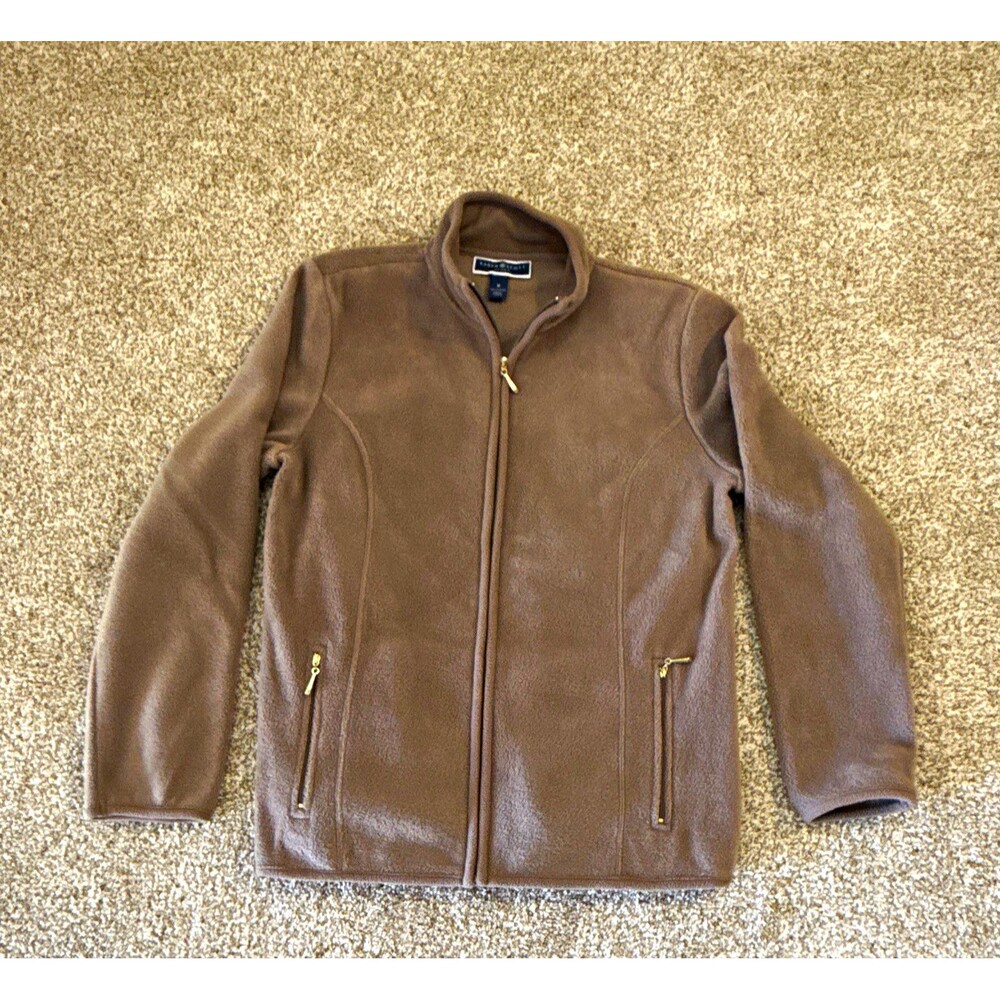 Karen Scott Sport Women's Brown Full-Zip Fleece Jacket Pockets Long Sleeve M